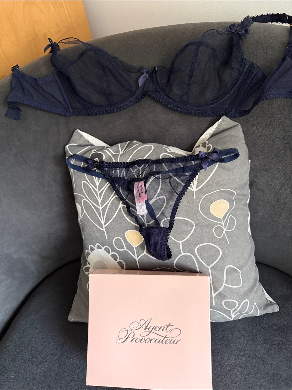 Agent Provocateur Navy Sheer Underwire Bra with Matching Thong